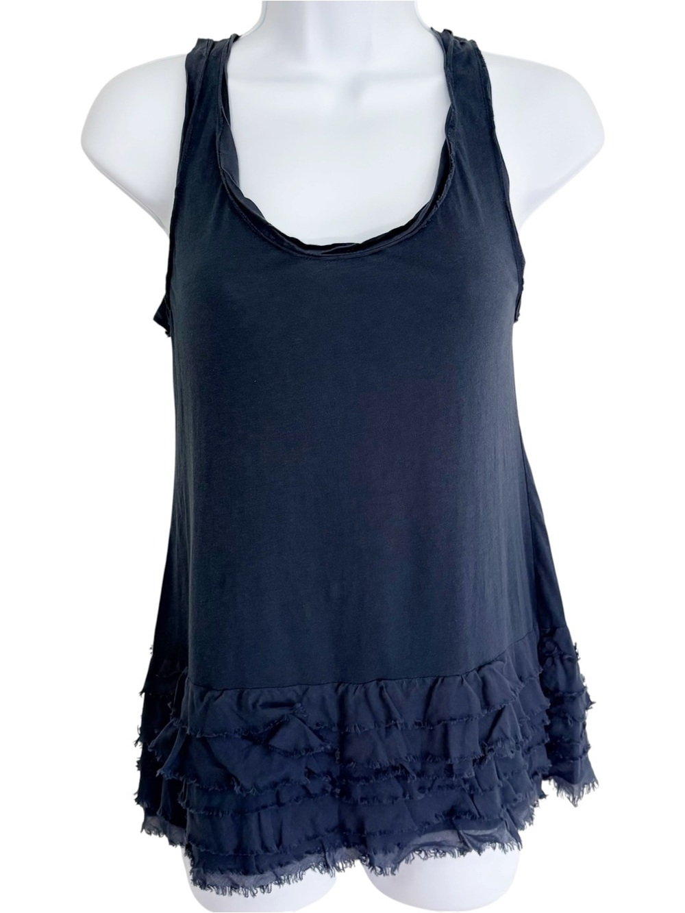 J.CREW Navy Blue Tiered Ruffle Hem Cotton Tank Top Blouse Small